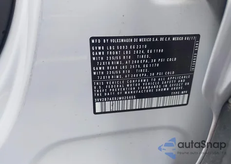 2018 Volkswagen Tiguan 2.0T Se/2.0T Sel из США, поврежденный, VIN 3VV2B7AX8JM025655